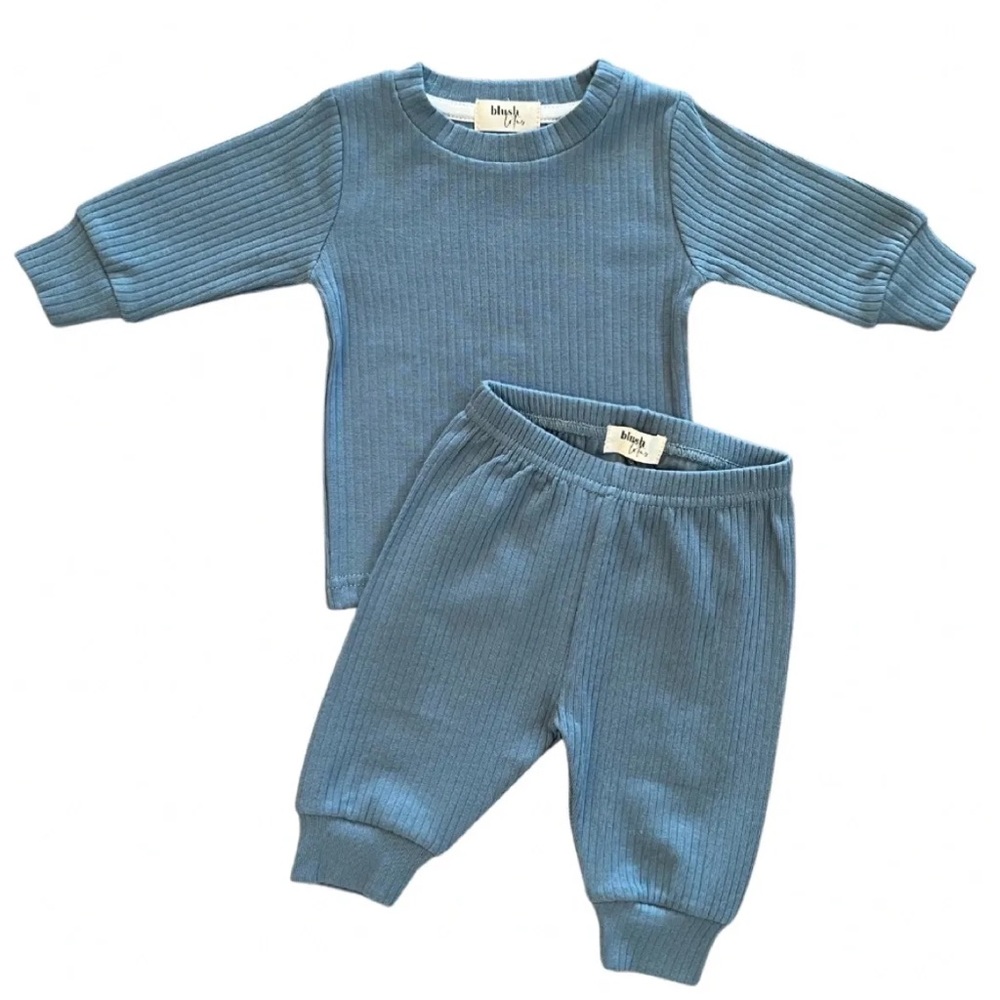 CERULEAN | Ribbed organic baby toddler pant set